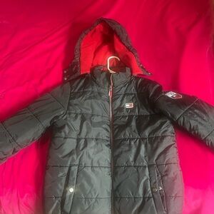 Tommy Hilfiger Black Puffer Jacket with Red Hood